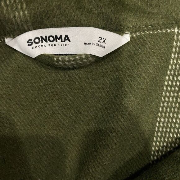 Sonoma Heavyweight Brushed Flannel Shacket Olive Green Plaid Size 2XL women’s - Picture 12 of 14